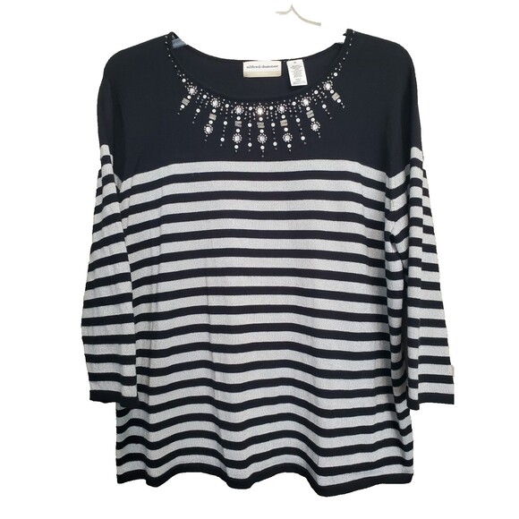 Alfred Dunner Studded Embellished Striped Shimmer Pullover Sweater Size 1X - Picture 1 of 6